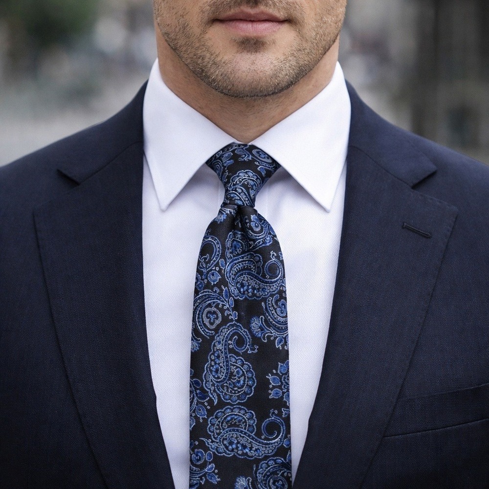 Jos. A. Bank 1905 Mens Silk‎ Tie Blue Black Paisley Formal Business Necktie 60in